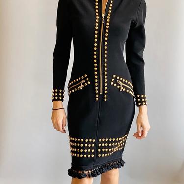 Tadashi Gold Studded & Tassel Black Dress by TheKitVintage