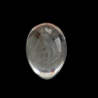Vintage Scandinavian Art Glass EKENAS Sweden Crystal Egg with Etched Sagittarius Figure w Bow and Arrow 