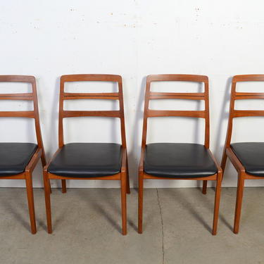 4 Teak Dining Chairs Black Leather Seats Danish Modern 