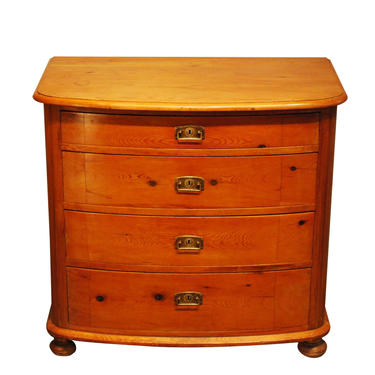 13250 Antique Danish Pine Bow Front Four Drawer Chest, circa 1880