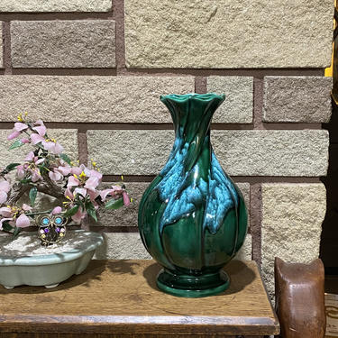 Mid Century Ceramic Vase Teal Green 