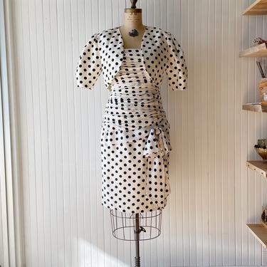 Vintage Tally Boutique Black White Polka Dot Dress Shrug Coordinate Set 10