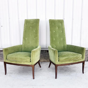 Mid-Century Modern High Back Accent Chairs- A Pair 