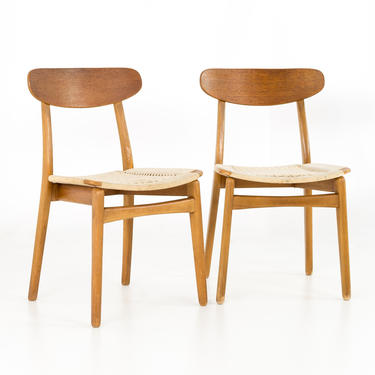 Mid Century Danish Teak Roped Seat Dining Chairs - Matching Pair - mcm 