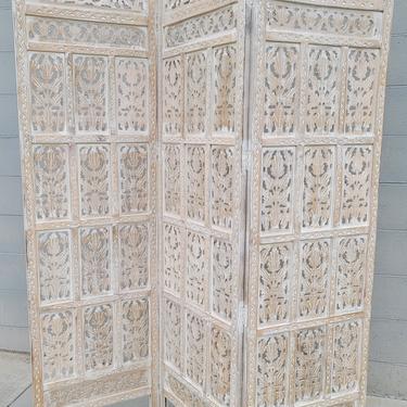 Boho Chic Whitewashed Carved 3-Panel Room Divider From Urban Outfitters