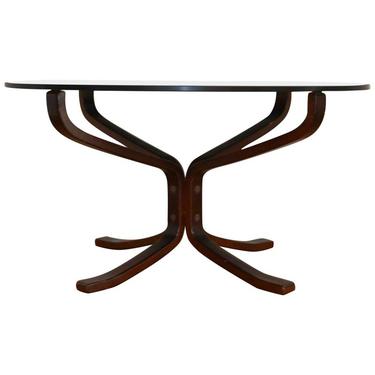 Large Falcon Smoke Glass Rosewood Coffee Table Sigurd Ressell Vatne Mbler, Norway