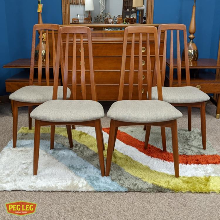 Set of 4 Danish Modern Benny Linden teak dining chairs with new upholstery