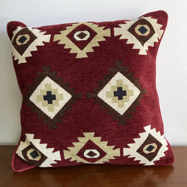 Bohemian Pillow - Southwestern Geometric Tapestry Pillow - Burgundy Beige Bohemian Native American Style Decorative Couch Throw Pillow 