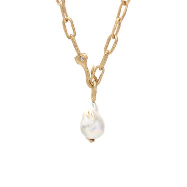 Fine Weathered Chain Necklace with Crystal Hook &amp; Pearl