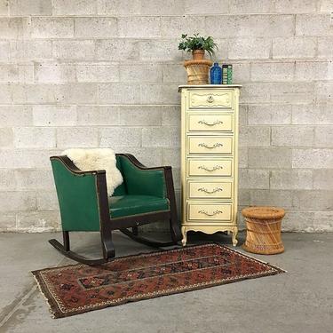LOCAL PICKUP ONLY Vintage Bureau Retro 1970's Tall Multi Drawer Creme or Light Yellow Ornate Dresser with Metal Hardware 