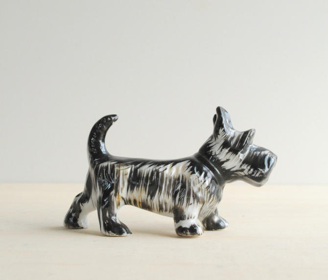 CDG003 2 Black Scottish Terrier Tiny Dog Ceramic Animal Figurine Statue 