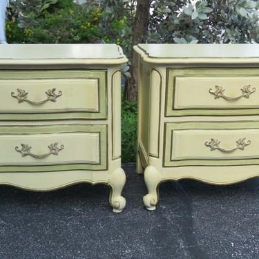 French Painted Tall Pair Nightstands Side Tables by Link Tylor 1643