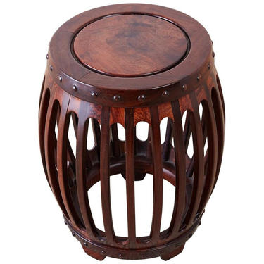 Chinese Hardwood Carved Drum Stool or Drink Table by ErinLaneEstate