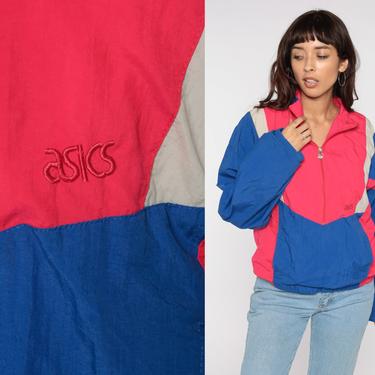90s Neon Windbreaker Hot Pink Blue COLOR BLOCK Jacket Asics Windbreaker Zip Up 90s Sportswear Vintage Medium Large 