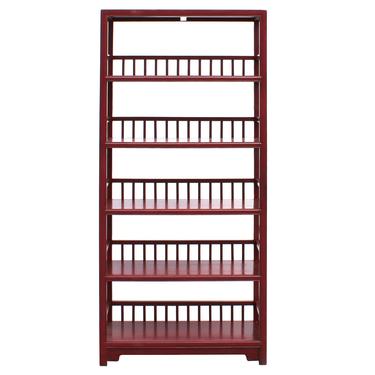 Chinese Distressed Matte Brick Red 5 Shelves Bookcase Display Cabinet cs4992S