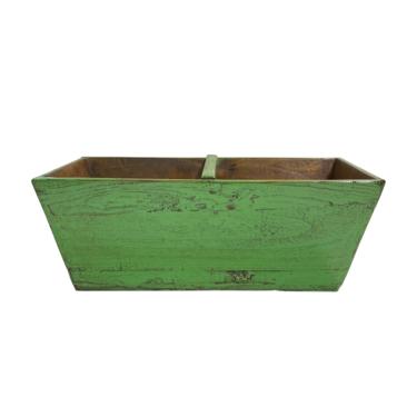 Chinese Village Vintage Wood Rectangular Green Lacquer Handle Bucket ws1693E 