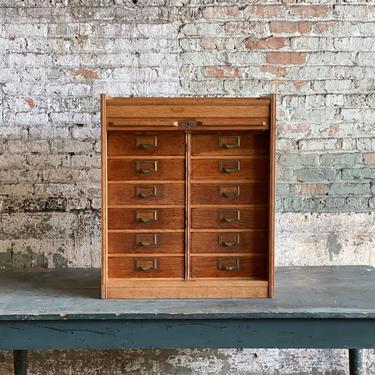 Antique 12-Drawer Globe File Letter Rolltop Index Oak Cabinet 