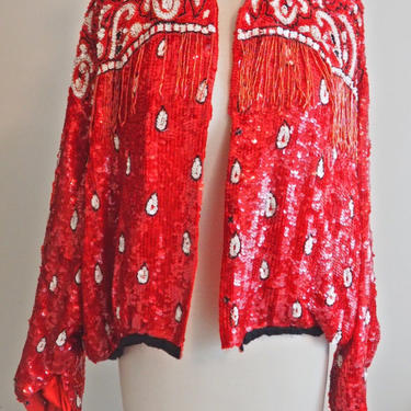 Vintage Western Sequin Jacket with Fringe/ Cowboy/glam/country/ rock and roll 