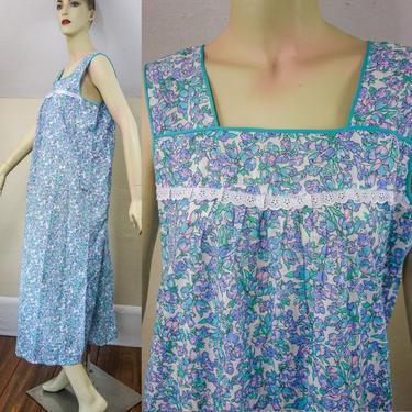 Vintage one size fits many floral nightgown, loose fitting sleeveless house dress, long kaftan, or sundress up Large XL plus size 