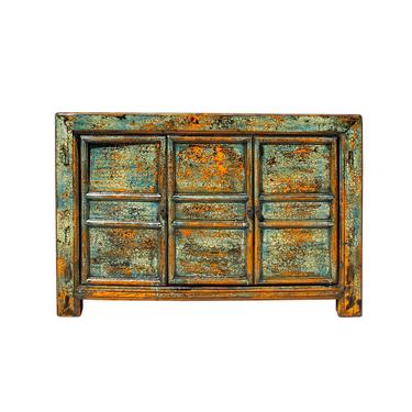 Chinese Distressed Teal Blue Green Sideboard Console Table Cabinet cs5763S