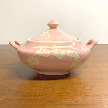 Antique Edwin Bennett Pottery Company Bakeware Pink Cameo Sugar Bowl 