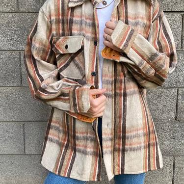 60s Vintage Mohawk Overshirt - Button up Plaid Flannel Oversized Wool Linen Shirt 