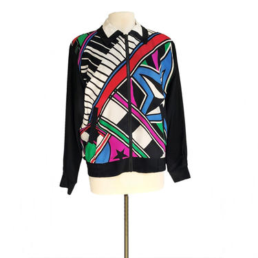 Vintage 90s Bob Mackie Wearable Art silk jacket| printed piano colorful bomber| Music Keyboard Disco print| keyboard jacket 