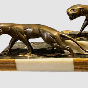 Art Deco Group of Two Panthers by the French Artist Dominique Jean Baptiste Hugues