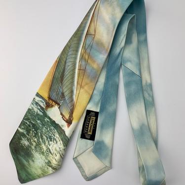 Vintage 1950'S Photo Silkscreen Tie - Sailboat on the Ocean - PENNEY'S TOWNCRAFT - Full Sails Away 