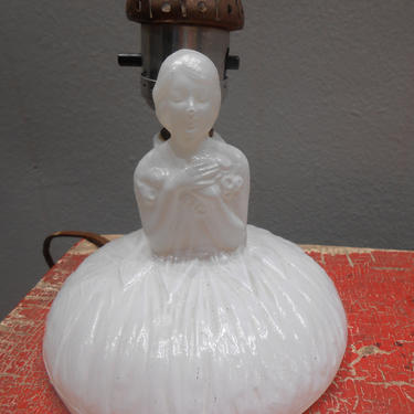 Antique Milk Glass Lamp White Satin Glass Boudoir Vanity Dressing Table Lamp Nightstand Bedside Lamp 1940s 40s Lighting Young Girls Decor 