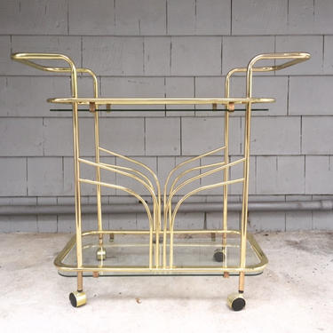 Local Pickup. Midcentury Two Tiered Rolling Brass Bar Cart by OffMain