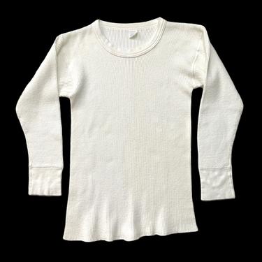 Vintage 1970s/1980s Thermal Cotton Undershirt ~ fits XS ~ Long John ~ Waffle Knit ~ Henley / Sweatshirt 