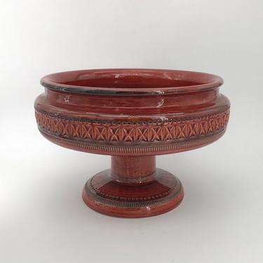 Red Pottery Footed Bowl Planter Bitossi Aldo Londi Flavia Montelupo Italy Pottery Vintage Mid-Century Bowl Dish Fruit Centerpiece 