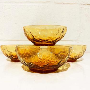 Vintage Glass Bowls Set of 4 Amber Fruit Retro Orange Ice Cream Bowl Salad Side Serving Crinkle Seneca Morgantown West Virginia Driftwood 