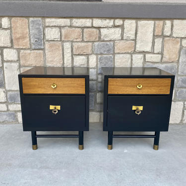 Vintage Mid Century Two-Tone Nightstands with Storage, C. 1950s-60s 