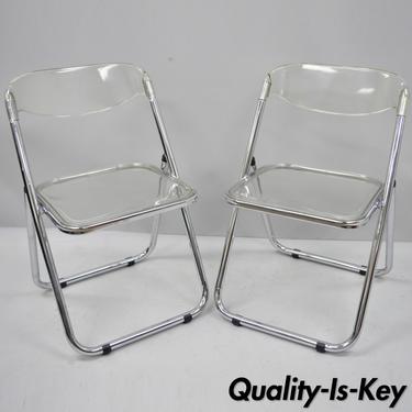 Pair of Vintage Mid Century Modern Italian Chrome and Lucite Folding Chairs