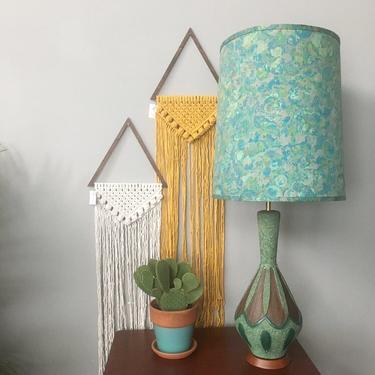 vintage mid century modern atomic teal lamp with shade.