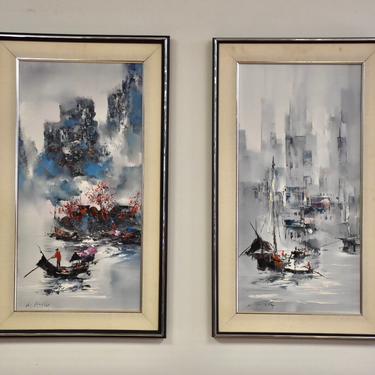 K. Fing Asian Impressionist Paintings - A Pair 