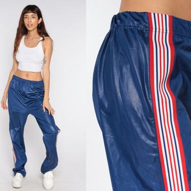 Blue Track Pants 80s Old School Jogging Thin Polyester Joggers Striped Track Suit Gym Running 1980s Sports Vintage Retro Hipster Large 