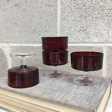 Vintage Glasses Retro 1970s Luminarc Arcoroc France + Translucent + Clear + Ruby Red + Set of 4 + Dessert + Champagne + Barware + Home Decor 