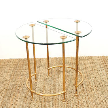 Half-Round Glass and Gold Side Tables