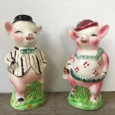 Vintage Anthropomorphic Pig Salt And Pepper, Mr. And Mrs. Pig, Made In Japan 