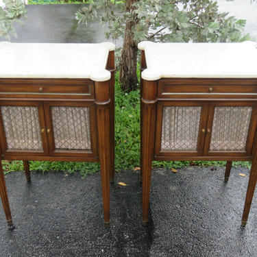 French Marble Top Pair of Tall Nightstands Side End Tables 1535