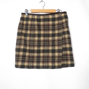 Vintage 90s Wool Blend Plaid Mini Wrap Skirt Size 6 29 Waist 