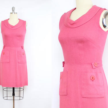 Vintage 60's Pink Sheath Dress / 1990's Linen Blend Sleeveless Dress / Mad Men / Pockets / Women's Size Medium by Ru