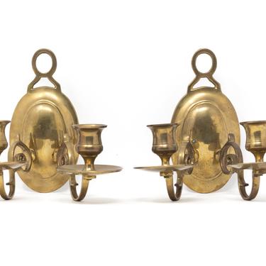 Pair of Vintage Brass Wall Sconces, Set of Two Candle Sconces 