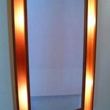 Pedersen & Hansen - Large Backlit  Danish Modern teak wall mirror