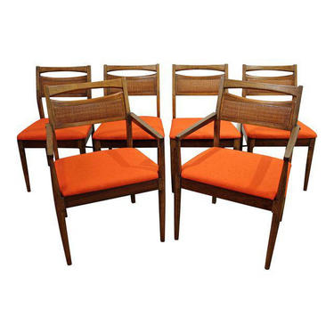 Set of 6 Mid-Century Modern Dining Chairs American of Martinsville Caned Walnut Chairs 