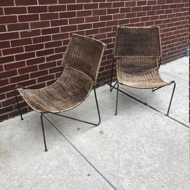 Frederick Weinberg Wicker Sling Chairs Set of 2 