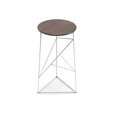 Stool,  Modern Steel Bar Stool in a White Finish with Solid Walnut Seat 